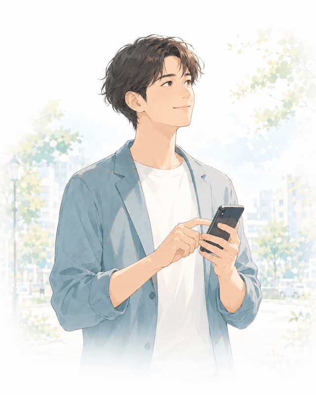 通勤途中に気軽に報告する男性のイメージ